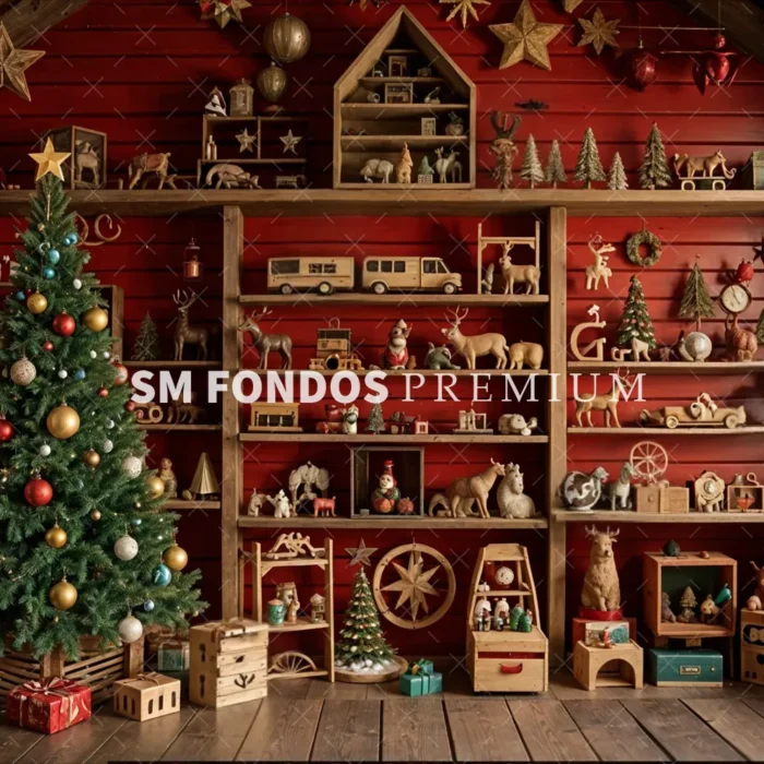 SM Fondo Digital 004- Juguetes Madera Navidad Rojo