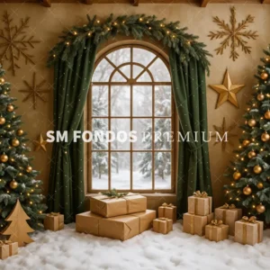 SM Fondo Digital 005- Ventana Navidad Cortinas Verdes