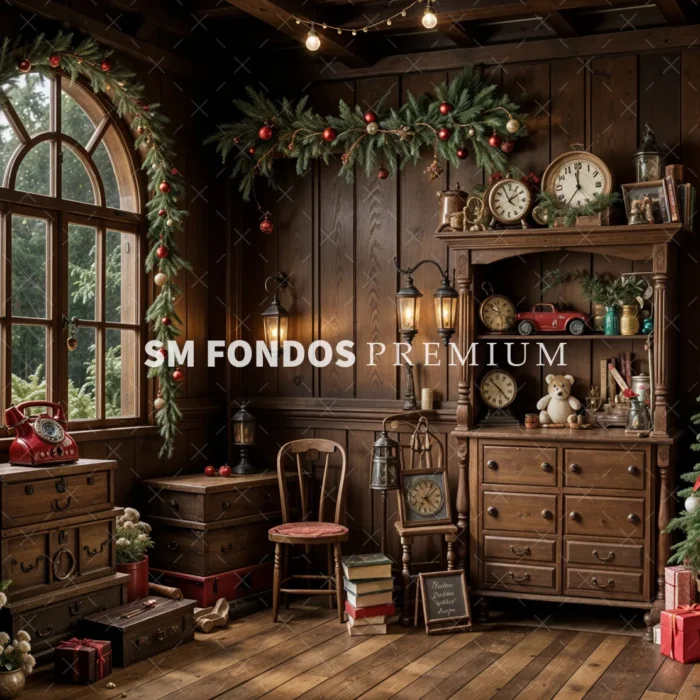 SM Fondo Digital – Habitación Antigua Madera Navidad