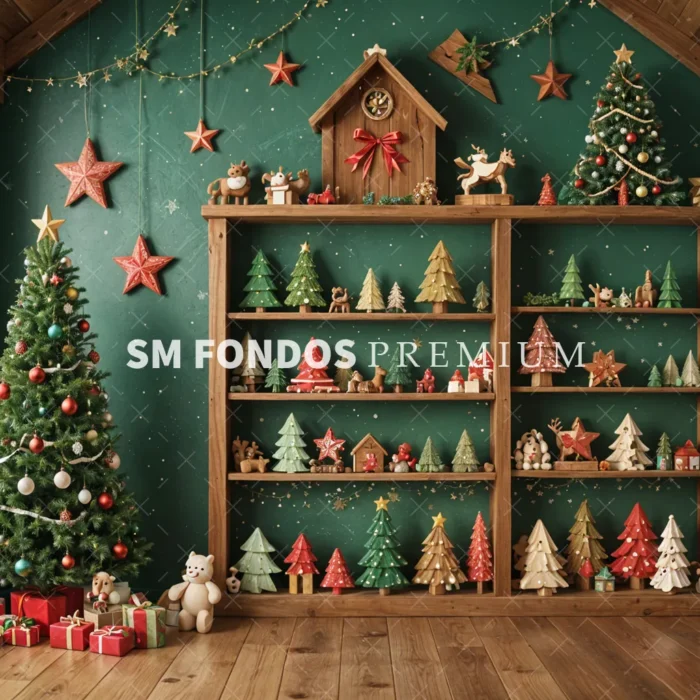 SM Fondo Digital – Arbol Navidad Juguetes Madera Verde