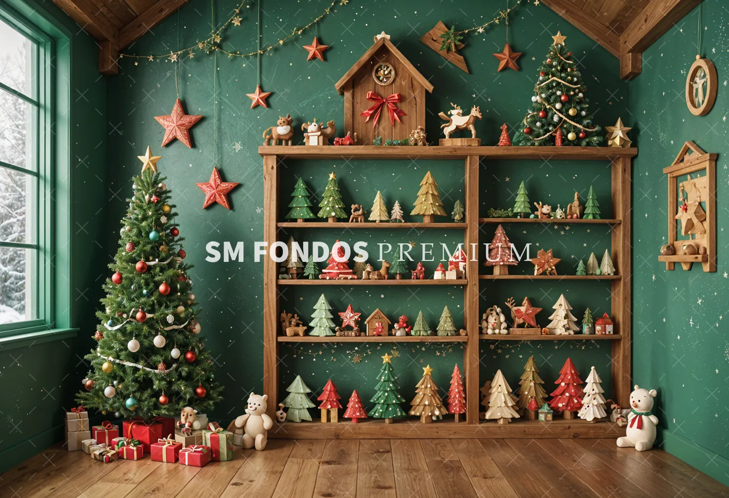 SM Fondo Digital – Arbol Navidad Juguetes Madera Verde MSW Studio